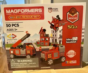 New Magformers Amazing Rescue 50 Pc, Wheels Red Colors Educational Magnetic Geometric Shapes Tiles Building Fire STEM Toy Lego