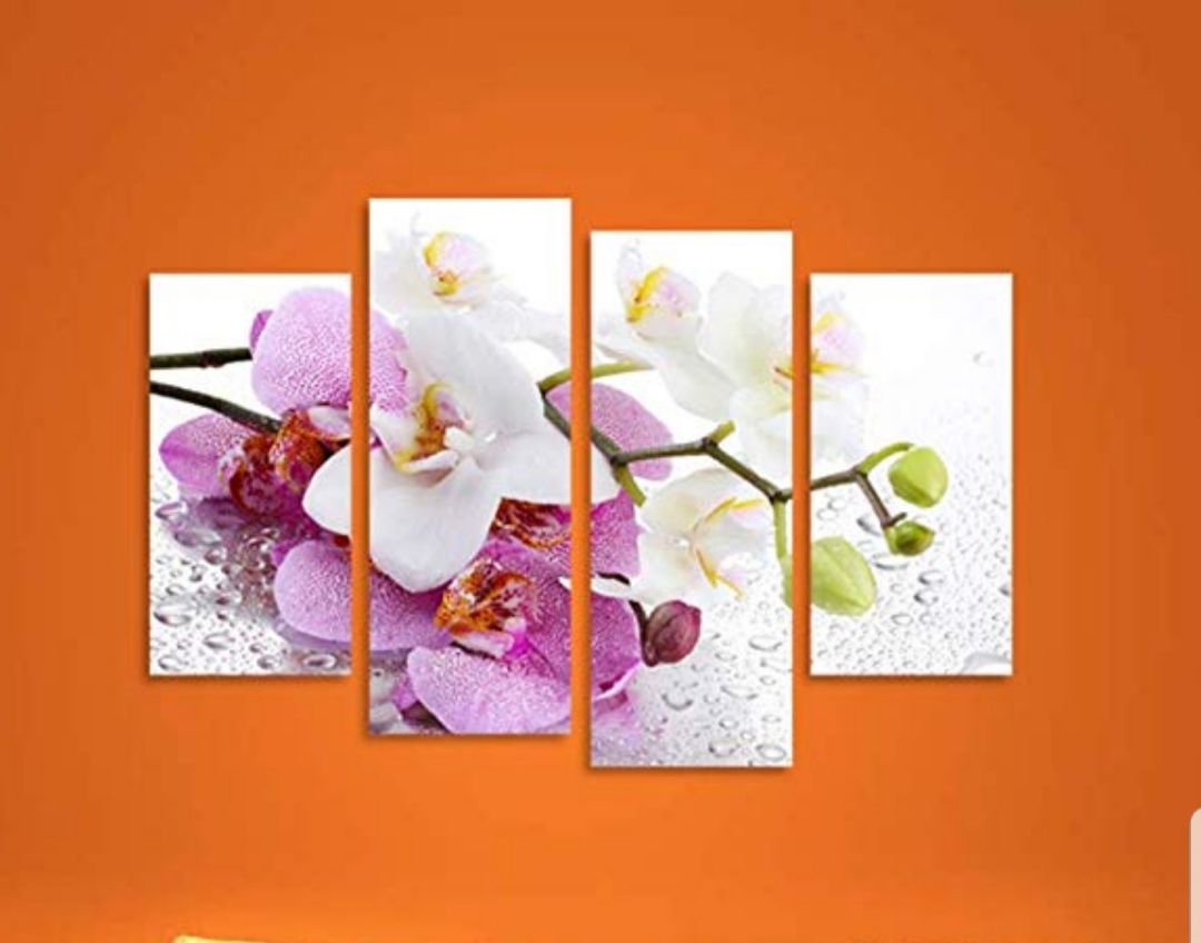 Large Framed Paintings on Canvas 4 Panels White Orchid Flowers  New
