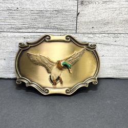 Vintage 1978 Raintree Belt Buckle 3D Mallard Duck  Enamel Brass Finish 