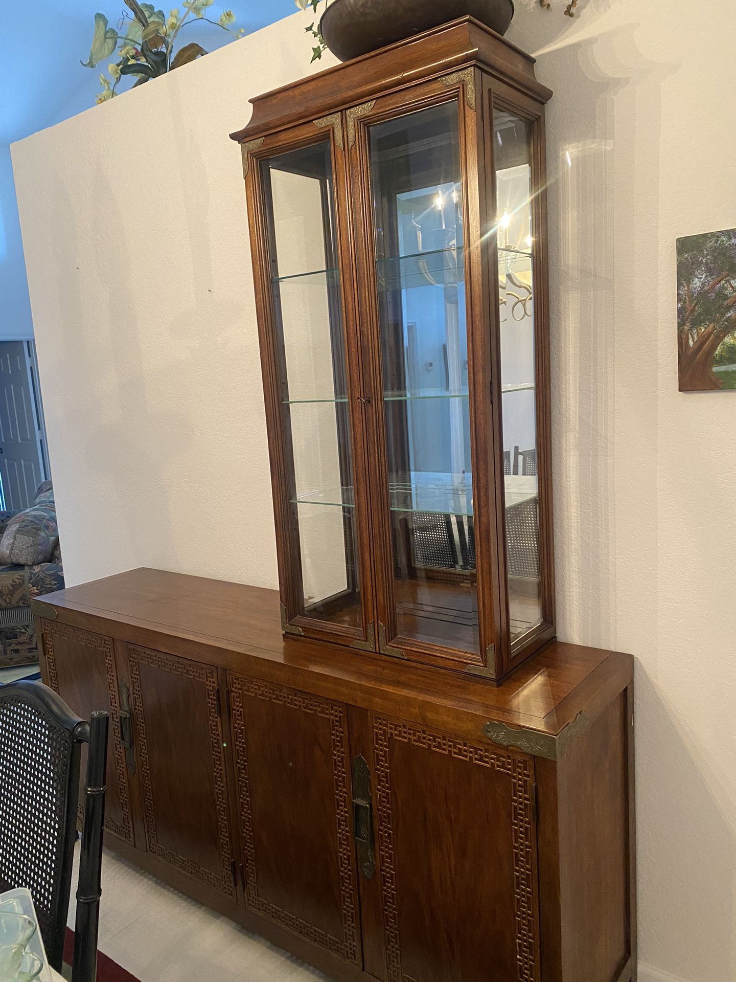 Flip Top Drop Brass Pulls 3 Drawers Two Door Compartment Server Credenza Bar Liquor Cabinet on Wheels