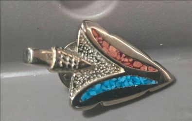 Silver Arrowhead Pin with Stone Inlay