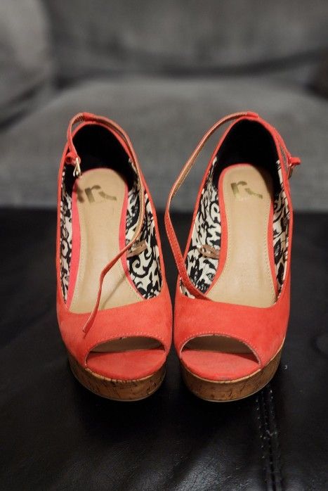 Coral Color Open Toe Wedges