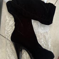 Velvet Tight High Heels Boots 