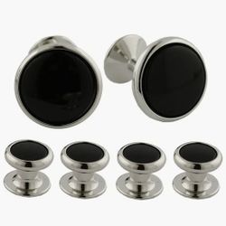 David Donahue formal set of black onyx and silver-tone cufflinks and studs