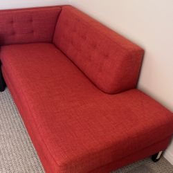 chaise sofa -peach rose with dark walnut legs