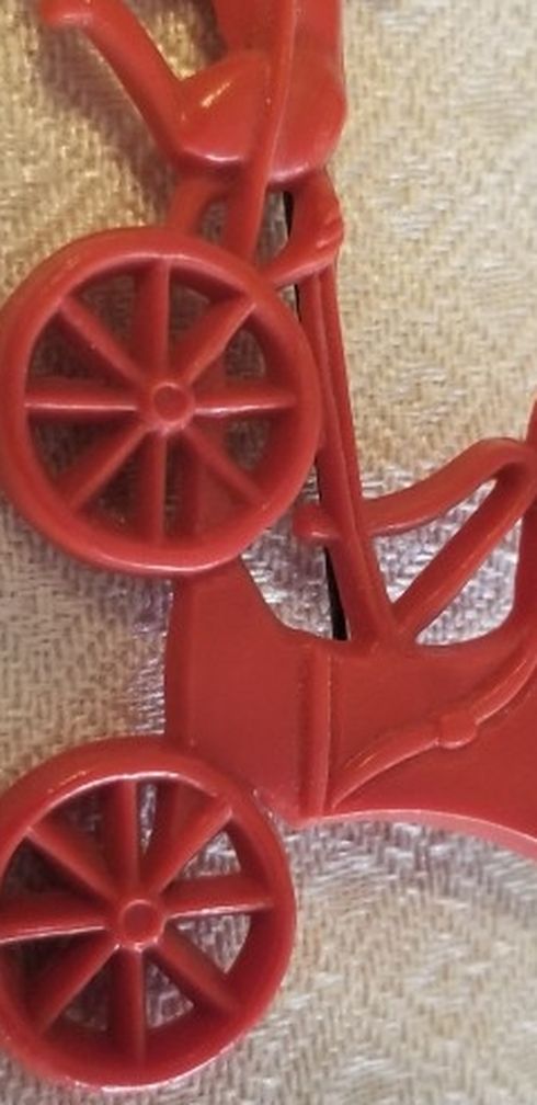 1940s Red Celluloid Horse And Carriage Novelty Pin Brooch