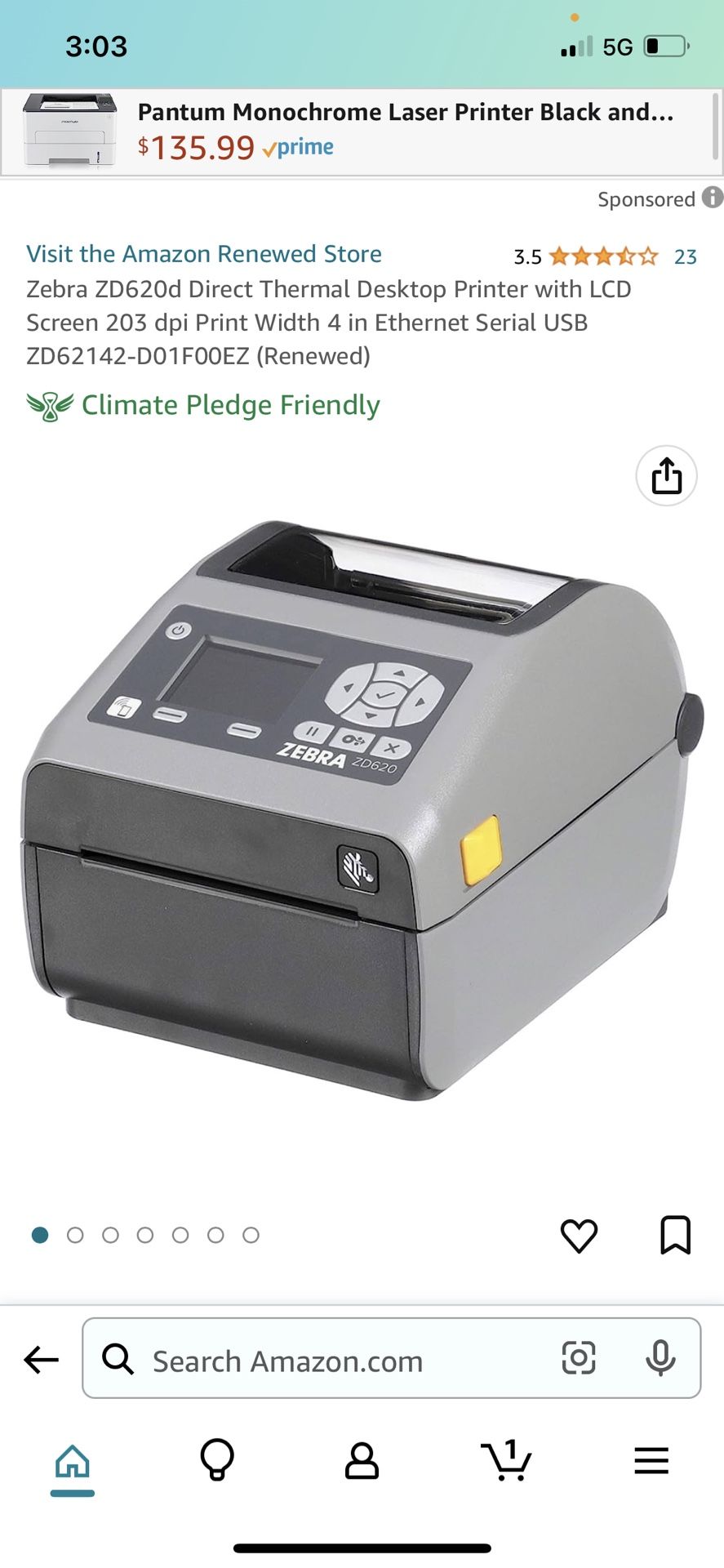 Zebra ZD620d Direct Thermal Desktop Printer with LCD Screen 203 dpi Print Width 4 in Ethernet Serial USB