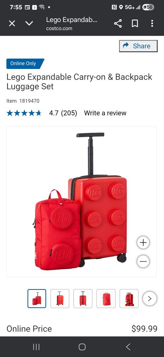 Like new Lego Expandable Carry-on & Backpack Luggage Set. Sells at costco for $99 plus tax.