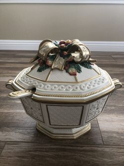 Fitz & Floyd Snowy Woods Large Tureen With Ladle - Christmas Holiday
