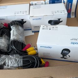 Lot of 3 Zmodo Wired Outdoor Bullet Security Cameras + Cables (New/Unused)