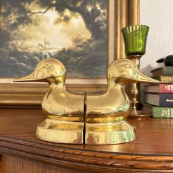 vintage brass duck head bookends