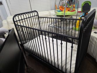 Black Metal Baby Crib With Mattress Included