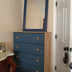 Dresser With Mirror Combination Blue  and wood 