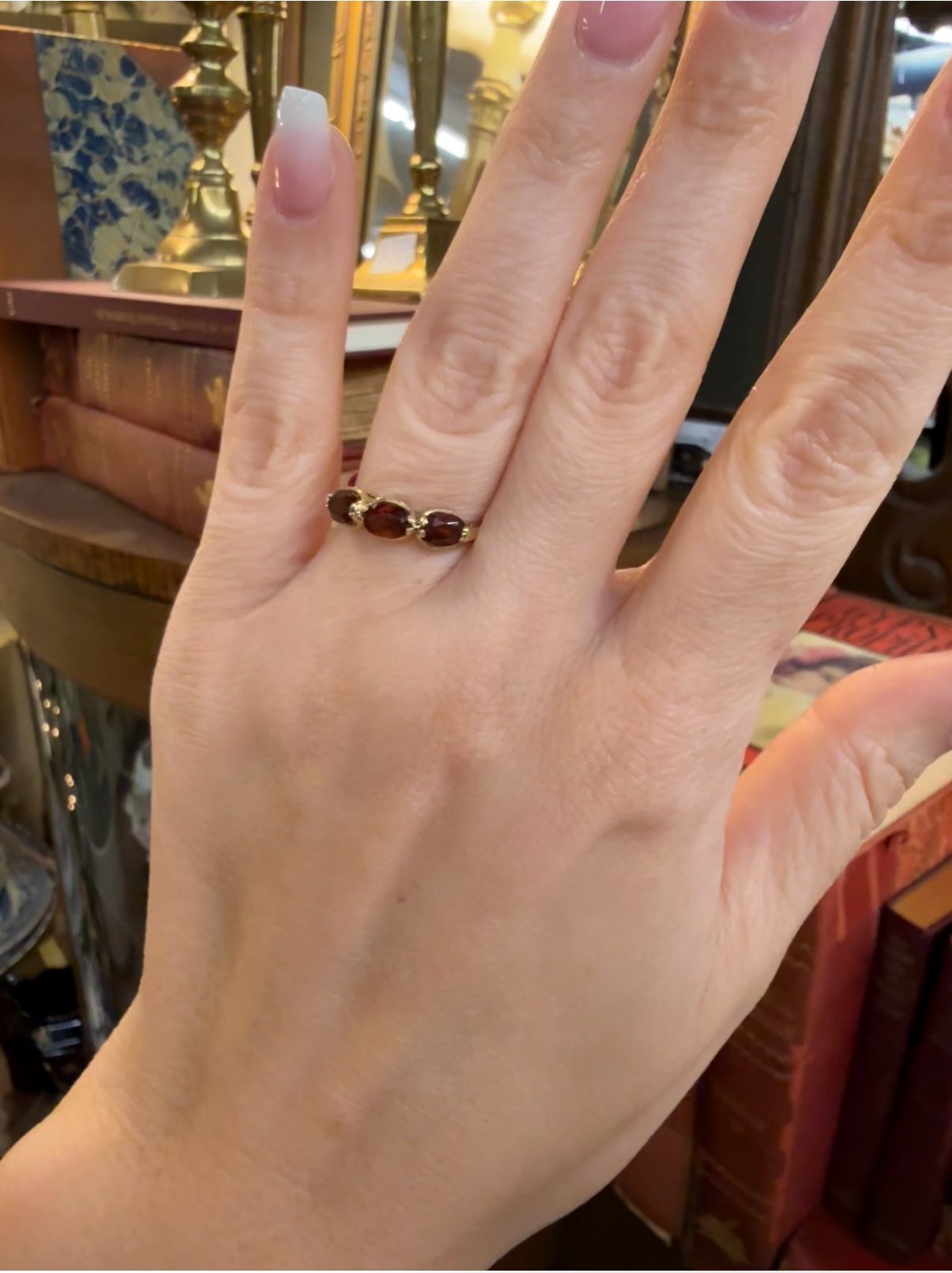 14K Gold Garnets Ring Band