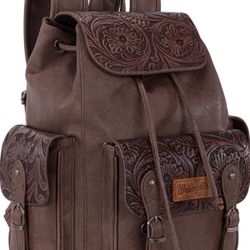 Wrangler Vintage Floral Tooled Backpack - Coffee