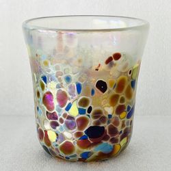 Signed David Tate 1999 Iridescent Art Glass Tumbler Vase Catchall Approx. 4” T