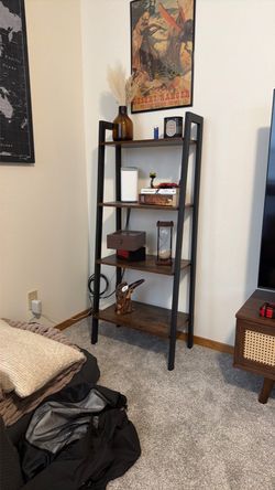 VASAGLE 4-Tier Ladder Shelf — Industrial Rustic Brown/Black