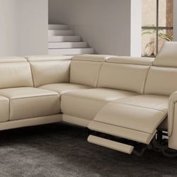 Pista Leather Reclining Sectional Sofa - Left Hand Facing Chaise, Beige