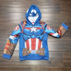 Boy's Size 8 Jumping Beans Collectible Fleece Captain America Mask Hoodie Full Zip Jacket  Excellent Condition PRICE Is Firm Cash Only 