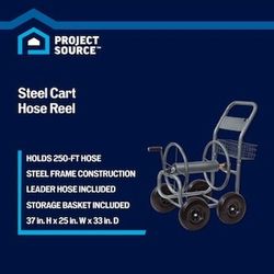 Project Source 250-ft Capacity 4-Wheel Hose Reel Cart with Basket