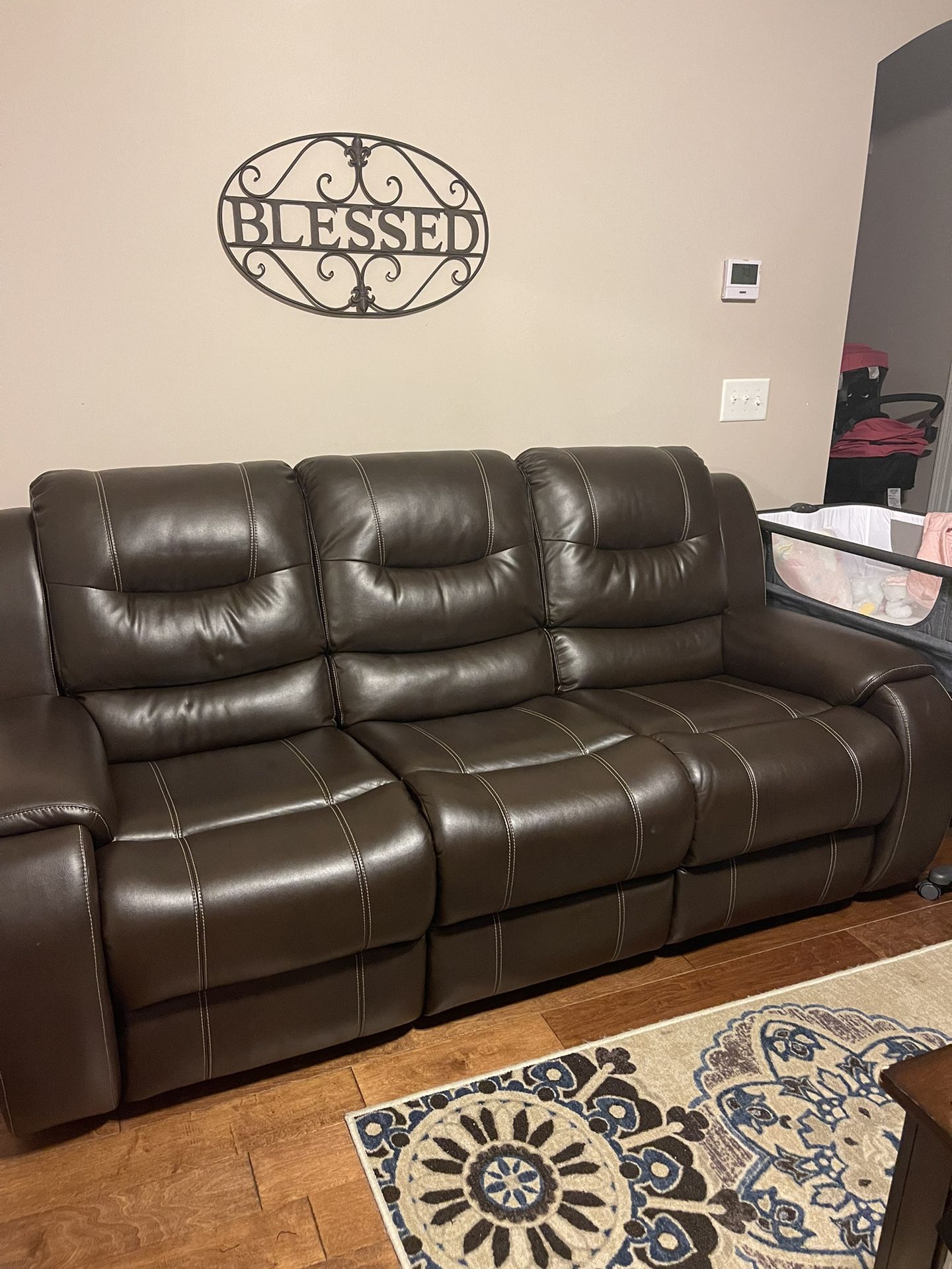 Chocolate leather Reclining Living room set 