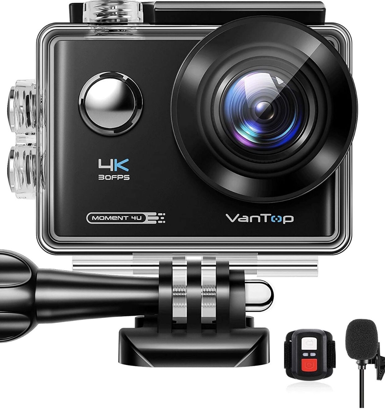 VanTop Moment 4U 4K Action Camera 20MP Underwater Waterproof Camera with EIS, External Microphone, Touch Screen, Slow Motion, 170° Wide Angle Sports C