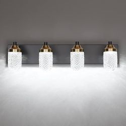 ONLY $35 Each: 23.8 LED Crystal Vanity Light Black Gold Vanity Lighting Fixtures 4 Lights Modern