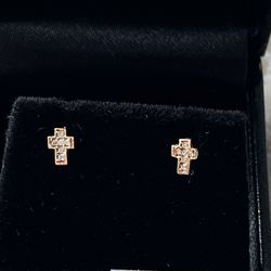 Bony Levy Gold 18KT Diamond 0.04CT Child Baby Cross Earrings 