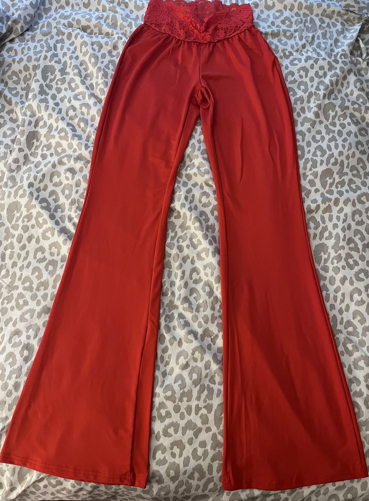 SHEIN Women’s Red Lace Waist Flare Pants – Size XS