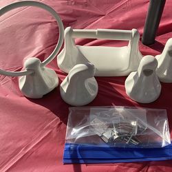 Ceramic Bathroom Wall Hooks & Towel Ring Set – White