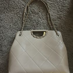Chanel Quilted Chain Tote in Beige Lambskin - Large