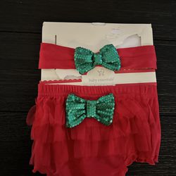 Picture Prop Newborn To 12m Christmas Headband And Diaper Cover