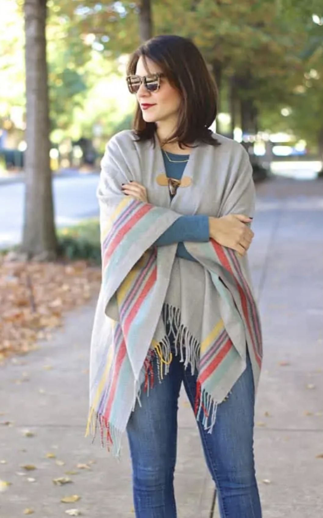 Adorable Soft Poncho With Clasp & Fringe 