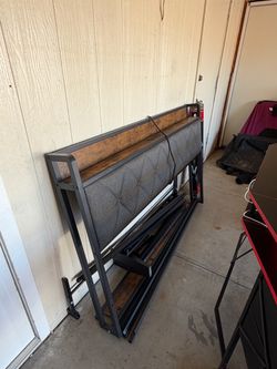 Queen Industrial Bed Frame with Upholstered Headboard
