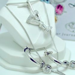 New -Sterling Silver & Platinum  Earring/ Necklace Set