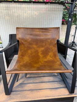 Modern Leather Sling Accent Chair