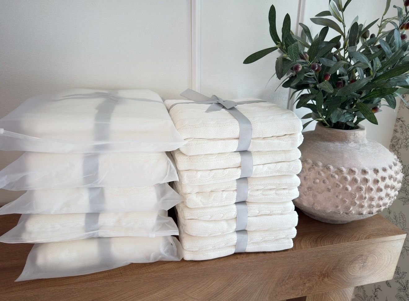 100% Cotton Cable knit Throw Blanket Lot