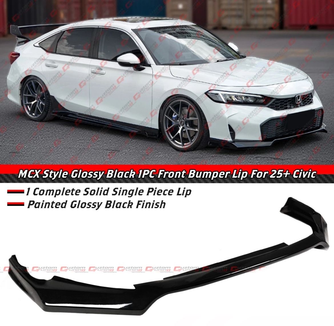25-26 Honda Civic MCX-Style Gloss Black Front Bumper Lip