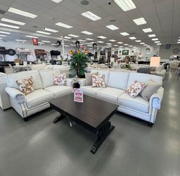 HIGH END UPHOLSTERY SOFA SET WITH REMOVING COVERS ON SEATS AND BACK REST  WITH NAILHEADS  REGULAR PRICE $2879