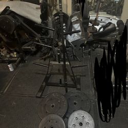 80lbs of standard weights with straight bar plus weights tree