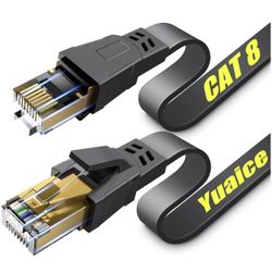 Cat 8 Ethernet Cable, 1.5Ft Heavy Duty High Speed Flat Internet Network Cable, Professional LAN Cable Shielded in Wall, Indoor&Outdoor