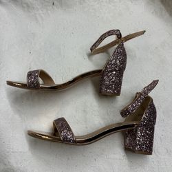IDIFU Women's Sparkly Pink Heel Sandals Size 9.5