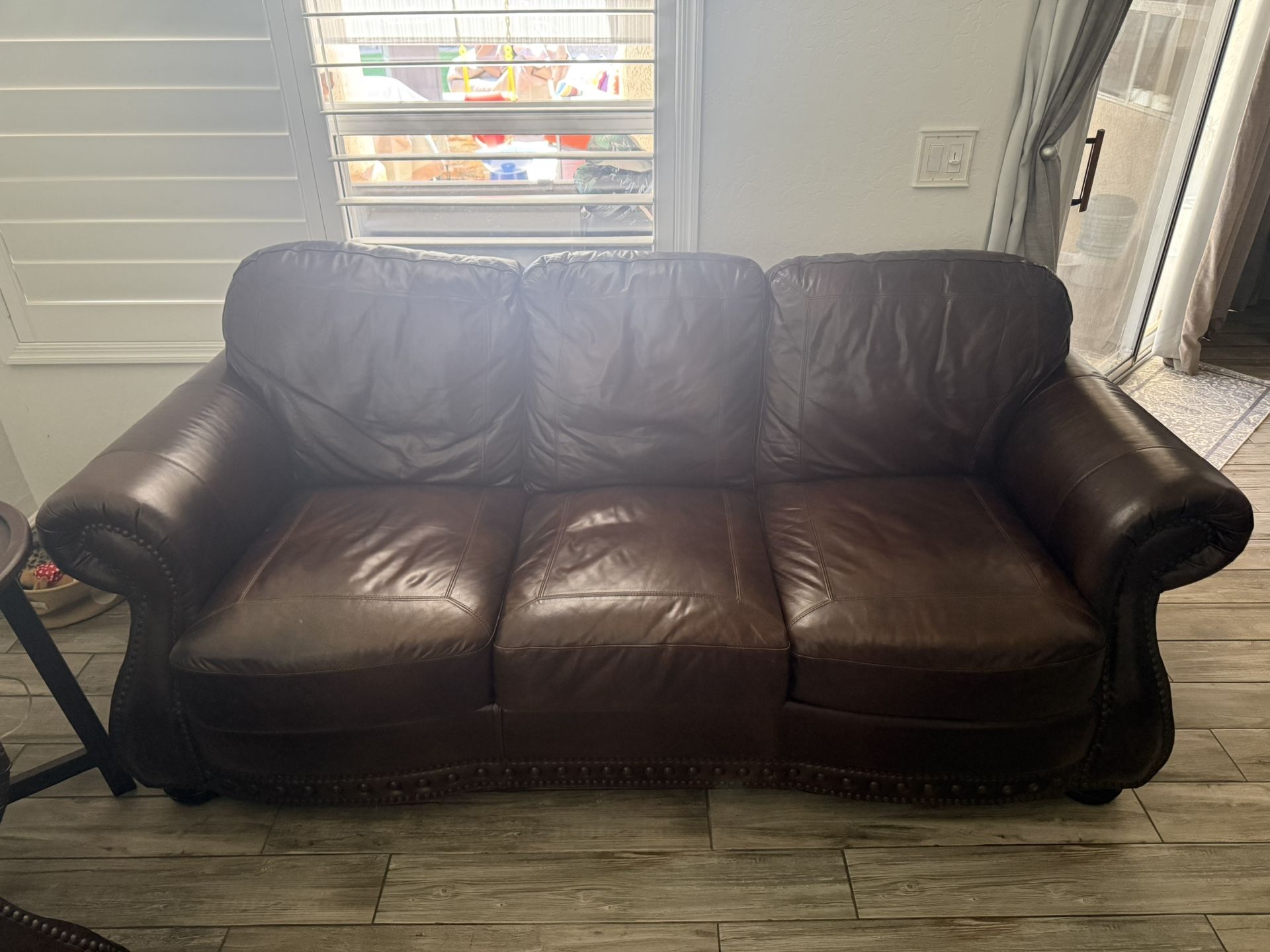 Full Leather 2 Long Couches, 1 Chair/ Ottoman