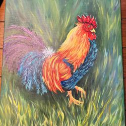 Rooster In Oil Painting