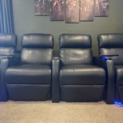 Set of 4 Black Leather Recliners 