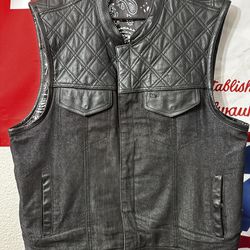 Men’s 2XL Denim & Leather Club Vest **Perfect Condition**