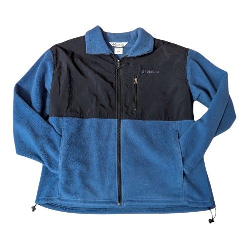 Columbia Blue Colorblock Full Zip Fleece LS Collared Jacket W Pockets Men's XL