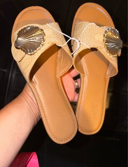 Slide Sandals with Shell Detail 9.5