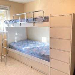 BUNK BED  - Extra Storage Space  - Heavy Construction  - 12 Drawers - One TWIN MATTRESS - Good Condition 