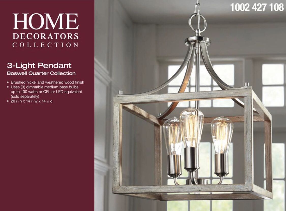 HOME DECORATORS COLLECTION 3-LIGHT PENDANT BOSWELL QUARTER LIGHT FIXTURE